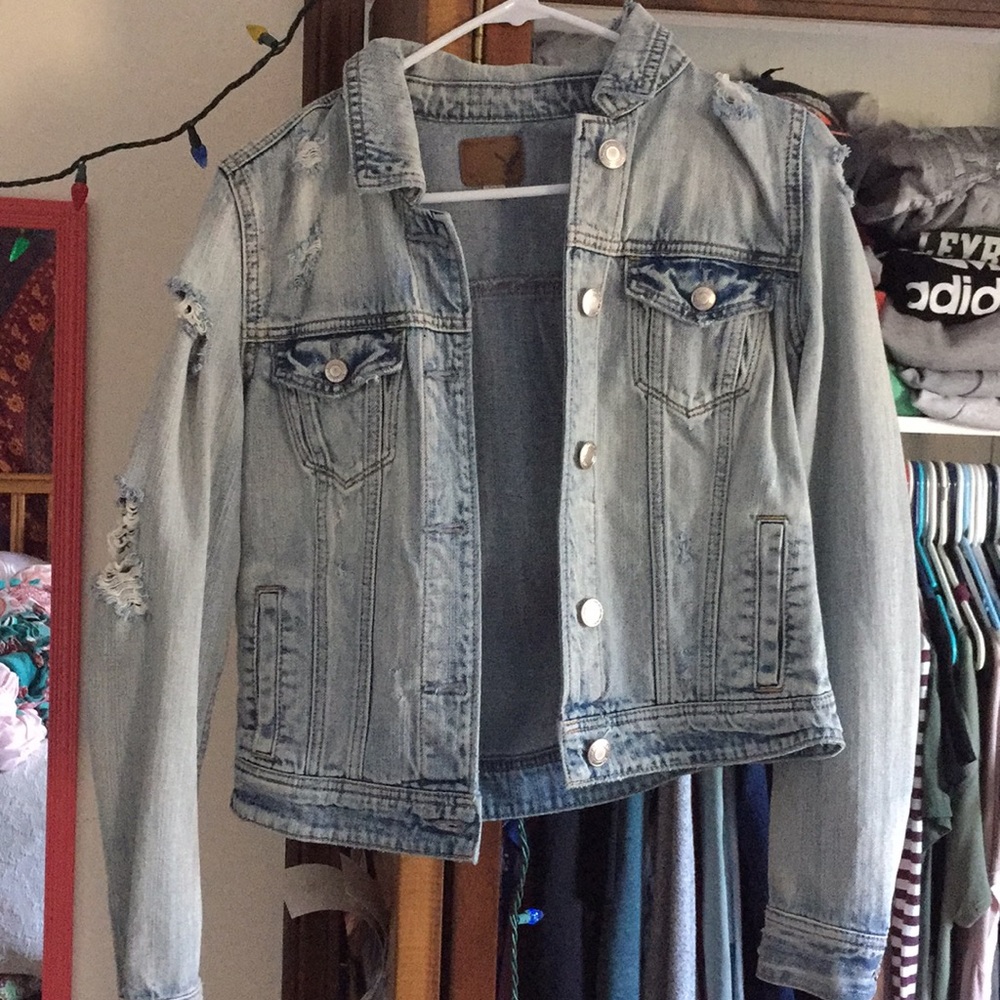 light wash ripped jean jacket